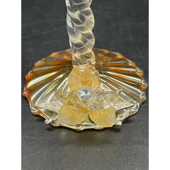 Quadrifoglio Yellow Iridescent Glass Stemware Attached Crystal Flower 5” Tall - Picture 5 of 6